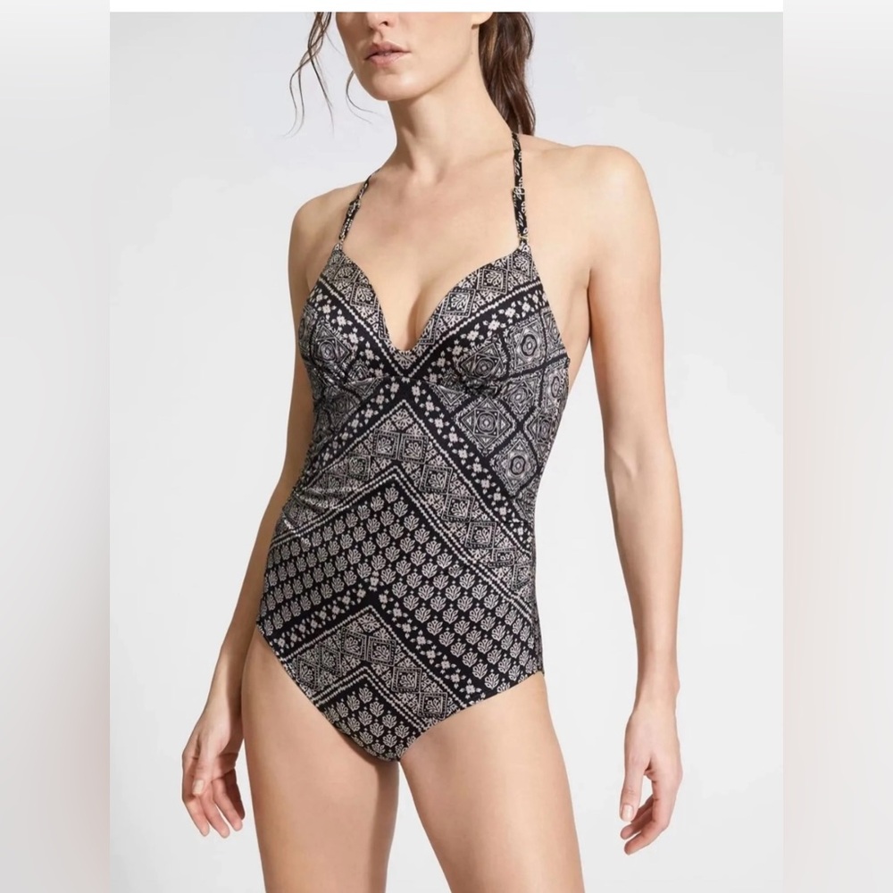 NWT- Athleta Gold and Black Patterned Swimsuit